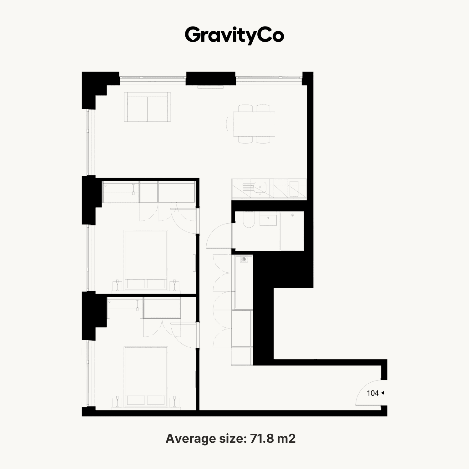 Living space inside a two-bedroom apartment at Gravity Co Hammersmith